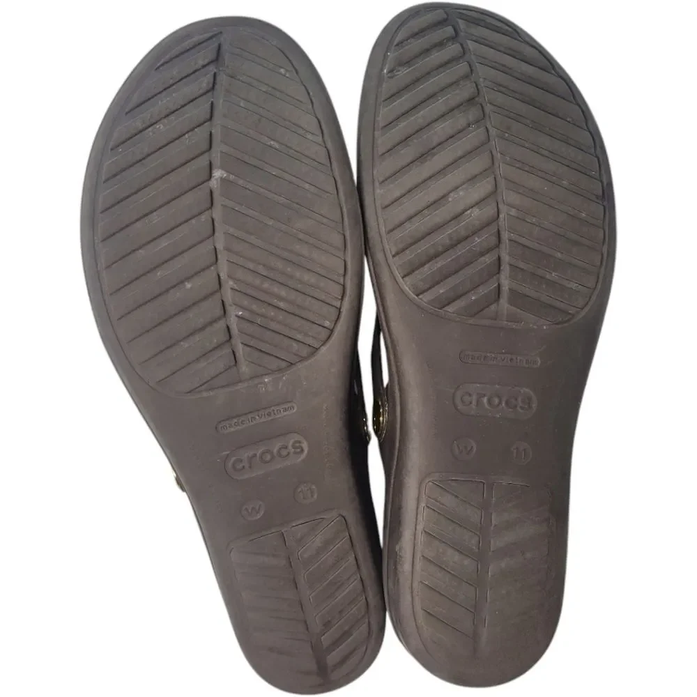 Crocs Sanrah Brown Thong Flip Flop Wedge Sandals Shoes Women's 11